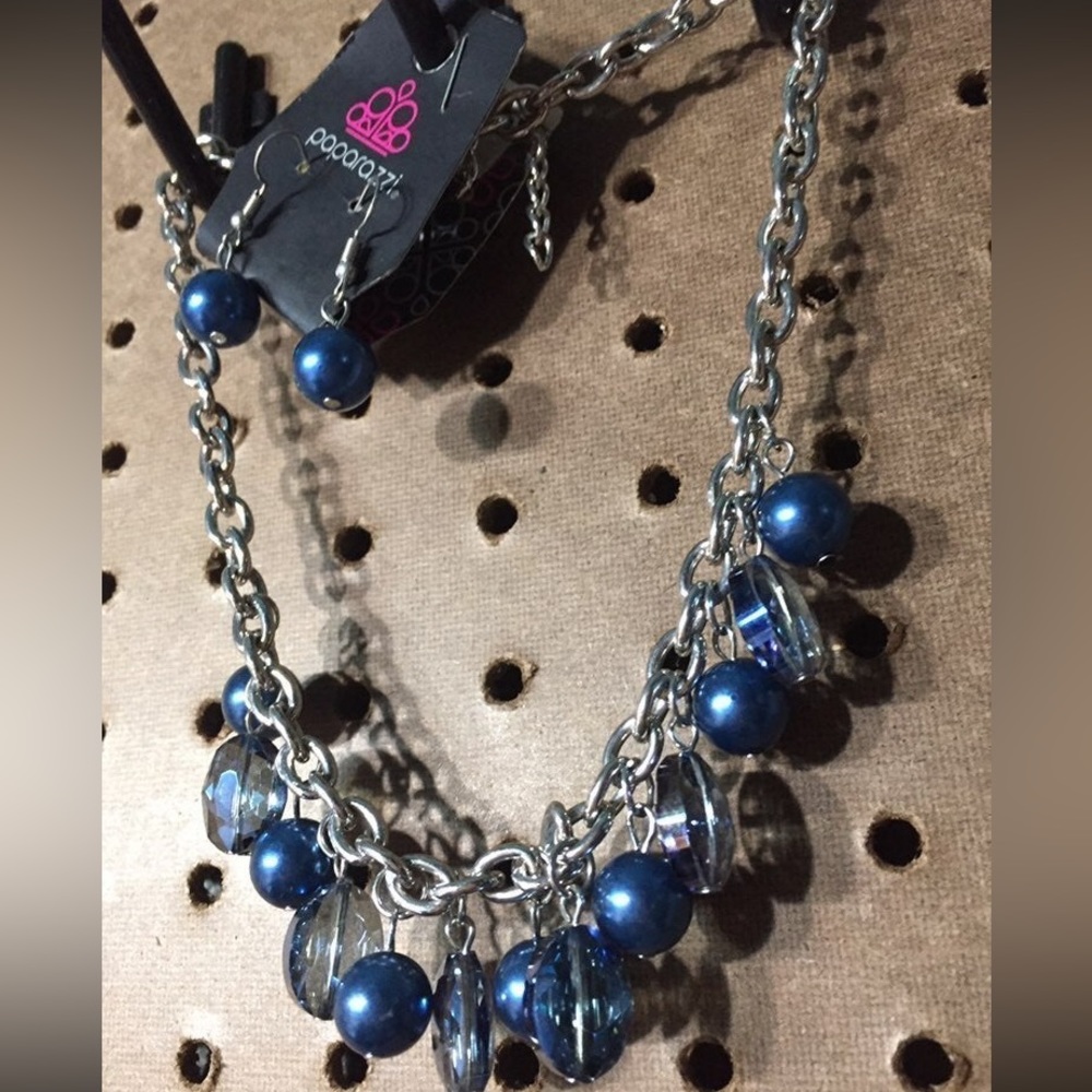 Blue and Silver Paparazzi Necklace with free earrings